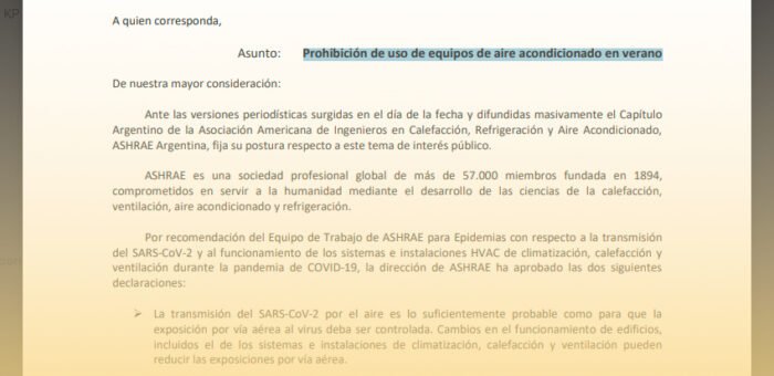 Covid-19: ASHRAE sobre la prohibición de uso de equipos de aire acondicionado en verano